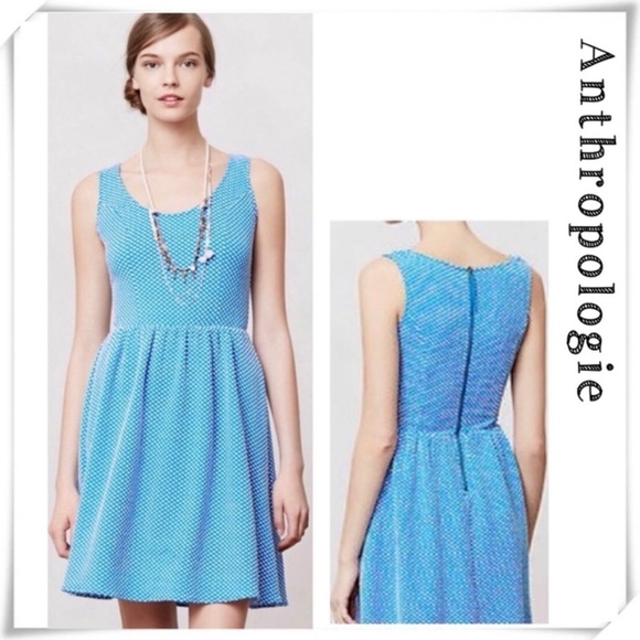 ANTHROPOLOGIE Maeve Caldera Textured Dots Flare Mini Dress In Beach Blue Size S - Picture 1 of 8
